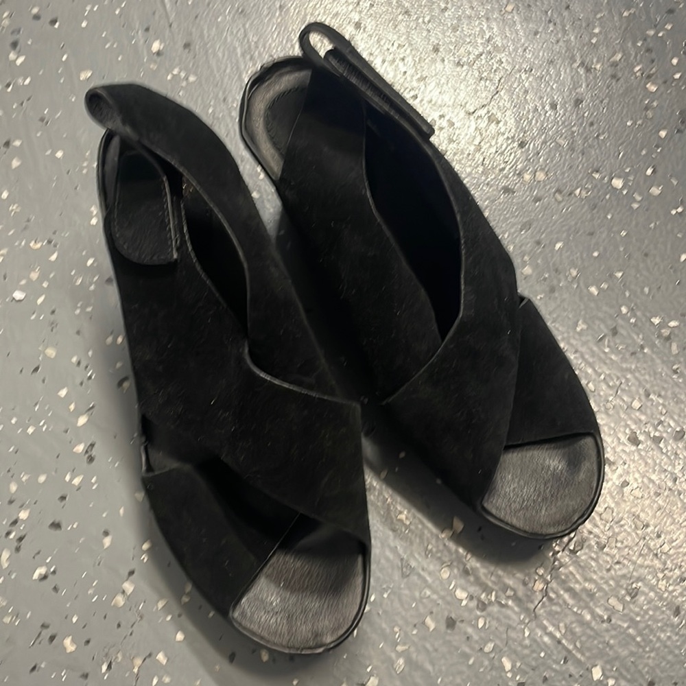 Johnston & Murphy Black Suede Leather Velcro Wedge Sandals Sz:7.5